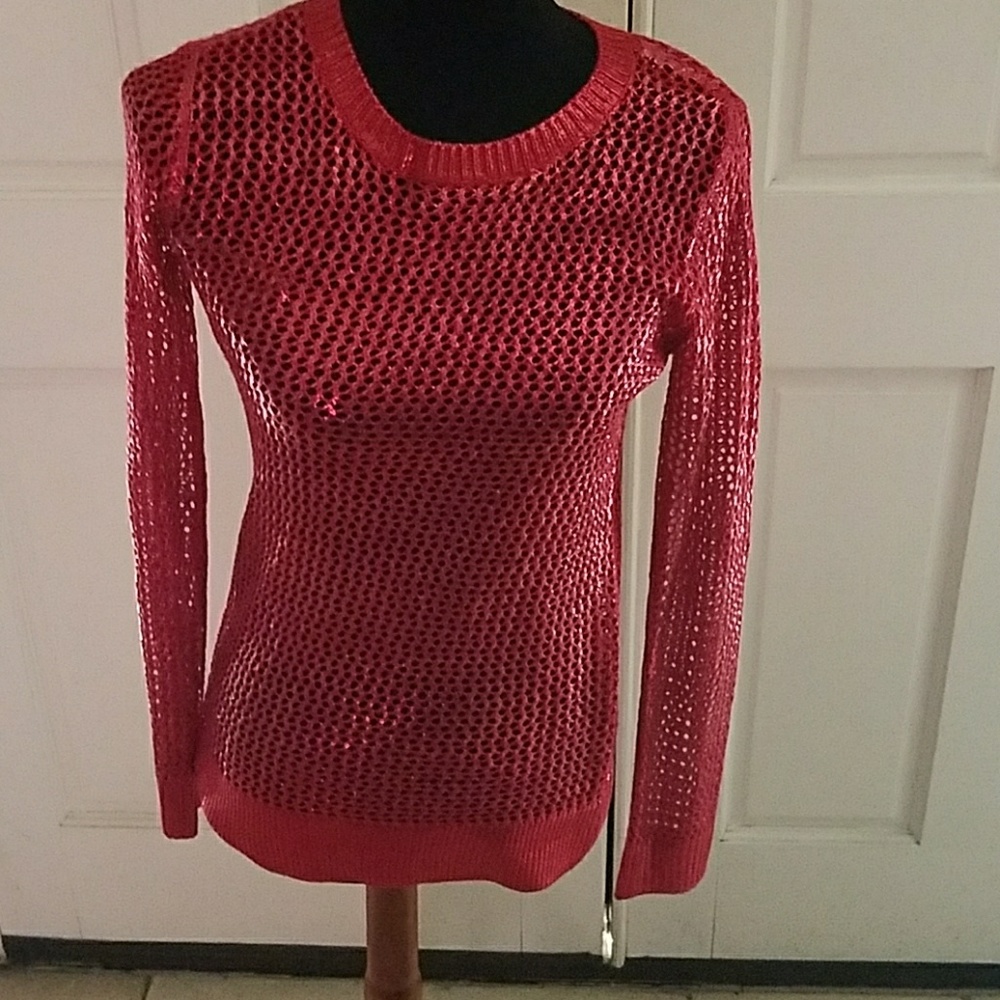 Holiday Red 🌲🛍⛄🧥🎅!!! METALLIC FISHNET SWEATER